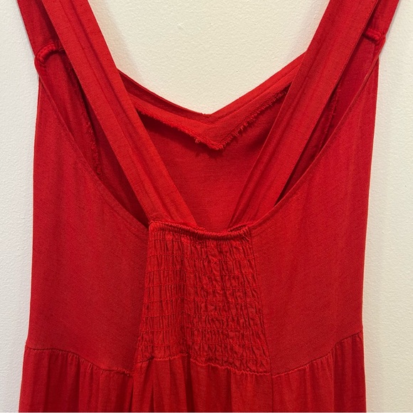 Valentina Naldi Scarlet Red Linen Blend Midi Dress Smocked Back Made in Italy XL - Picture 4 of 16